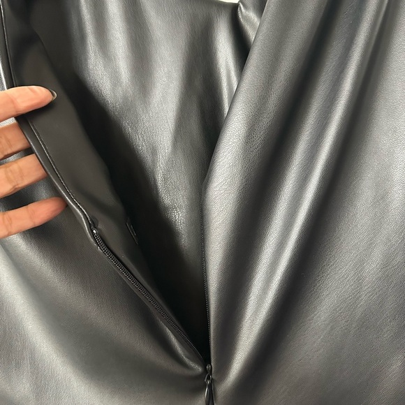 ZARA Black Faux Leather Assymetric Sleeveless Cinched Medium Dress BNWT - Picture 8 of 12